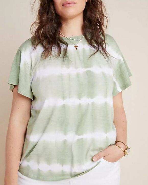 T.La Tops - T. LA Green & White Tie Die Cotton Blend Flutter Sleeve Tee Shirt Women's Small